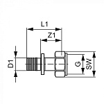 Соединение прямое с накидной гайкой TECEflex 25х3/4" ВР (латунь) (767573)