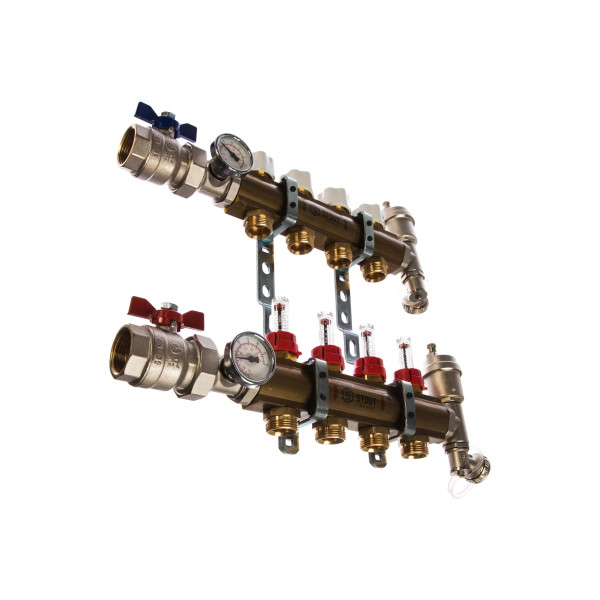 Коллекторная группа 4 отвода 1"x3/4"(18)EK в сборе с расходомерами Stout (латунь) (SMB-0473-000004) Коллекторная группа 4 отвода 1"x3/4"(18)EK в сборе с расходомерами Stout (латунь) (SMB-0473-000004)