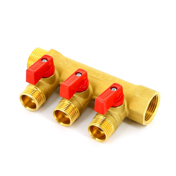 Коллектор 3 отвода с шаровыми кранами 3/4х1/2"(16) Tiemme NINO (латунь) (1820001 / 1823G160403) Коллектор 3 отвода с шаровыми кранами 3/4х1/2"(16) Tiemme NINO (латунь) (1820001 / 1823G160403)