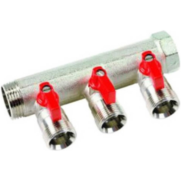 Коллектор 3 отв. с красными шаровыми кранами 1"х3/4"НР под евроконус, Henco красные ручки (VB060503-ROOD) Коллектор 3 отв. с красными шаровыми кранами 1"х3/4"НР под евроконус, Henco красные ручки (VB060503-ROOD)