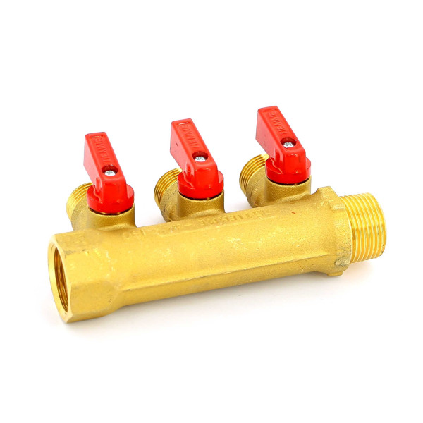 Коллектор 3 отвода с шаровыми кранами 3/4х1/2"(16) Tiemme NINO (латунь) (1820001 / 1823G160403) Коллектор 3 отвода с шаровыми кранами 3/4х1/2"(16) Tiemme NINO (латунь) (1820001 / 1823G160403)