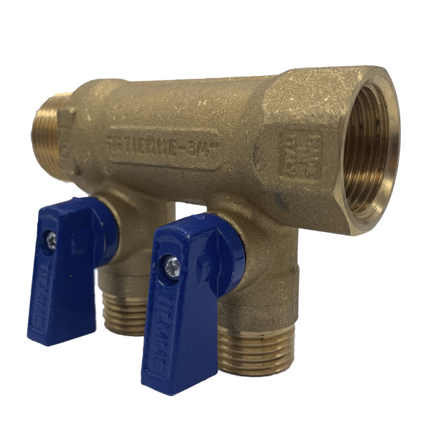Коллектор 2 отвода с шаровыми кранами 3/4х1/2"(16) Tiemme NINO (латунь) (1820002 / 1822G160402) Коллектор 2 отвода с шаровыми кранами 3/4х1/2"(16) Tiemme NINO (латунь) (1820002 / 1822G160402)