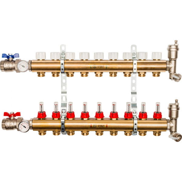 Коллекторная группа 9 отводов 1"x3/4"(18)EK в сборе с расходомерами Stout (латунь) (SMB-0473-000009) Коллекторная группа 9 отводов 1"x3/4"(18)EK в сборе с расходомерами Stout (латунь) (SMB-0473-000009)